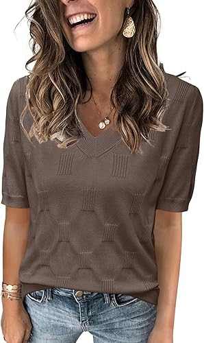 Arach&Cloz Women's Lightweight Summer Tops Casual Short Sleeve Blouses Shirts | Amazon (US)