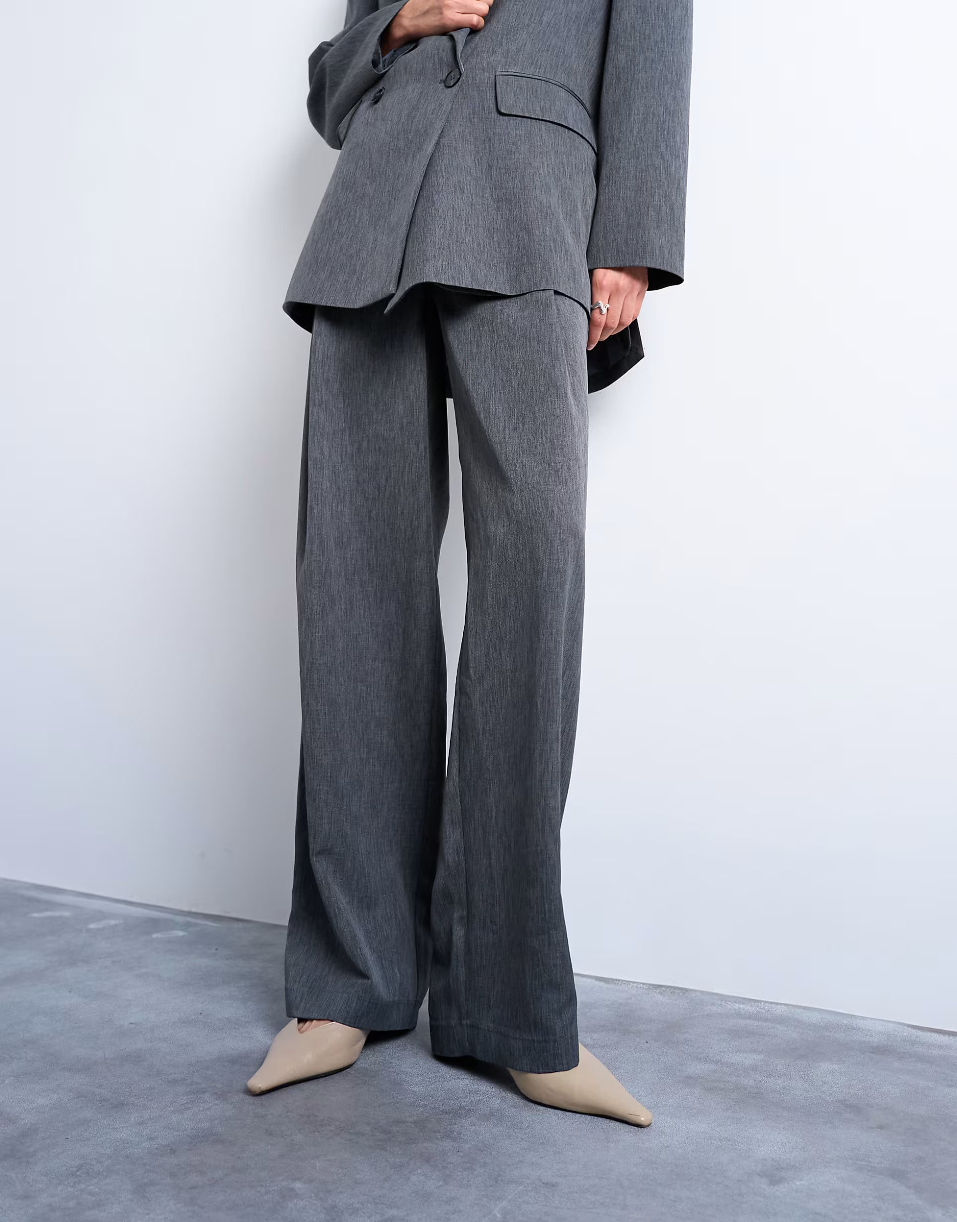 Topshop tonic pleated suit trouser with side buckle in grey | ASOS (Global)