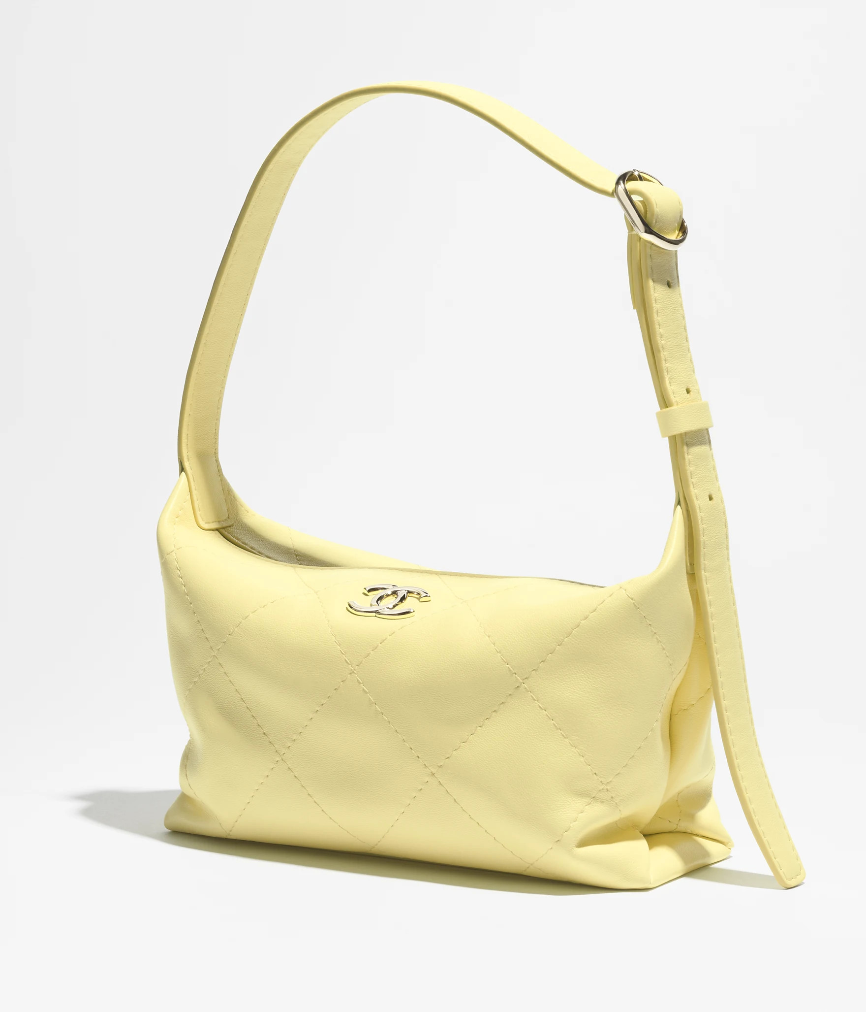 Hobo handbag, Shiny lambskin & gold-tone metal, light yellow — Fashion | CHANEL | Chanel, Inc. (US)