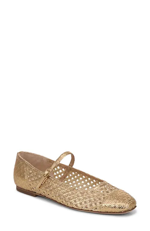 Veronica Beard Ellie Raffia Mary Jane Flat in Pale Gold at Nordstrom, Size 9 | Nordstrom