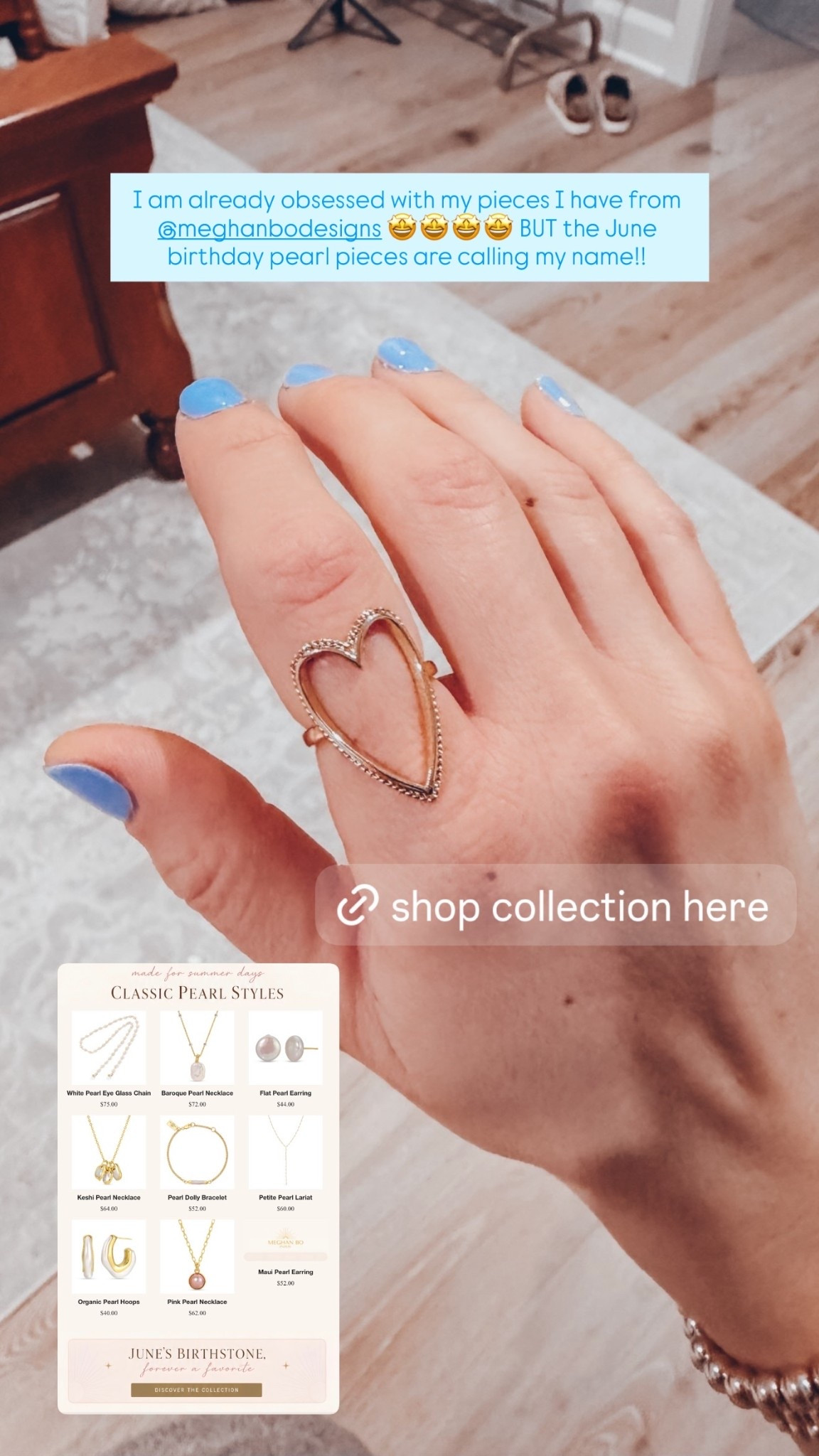 I am already obsessed with my pieces I have from @meghanbodesigns 🤩🤩🤩🤩 BUT the June birthday pearl pieces are calling my name!!