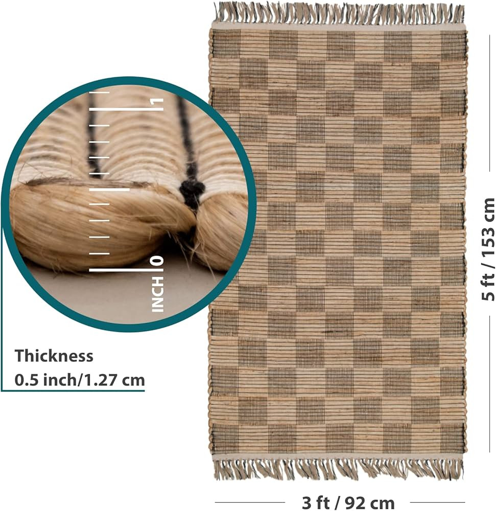 3x5 Ft Jute Natural Area Rug, 100% Hand Woven Rug for Indoor Front Entrance Kitchen, bedrooms & B... | Amazon (US)