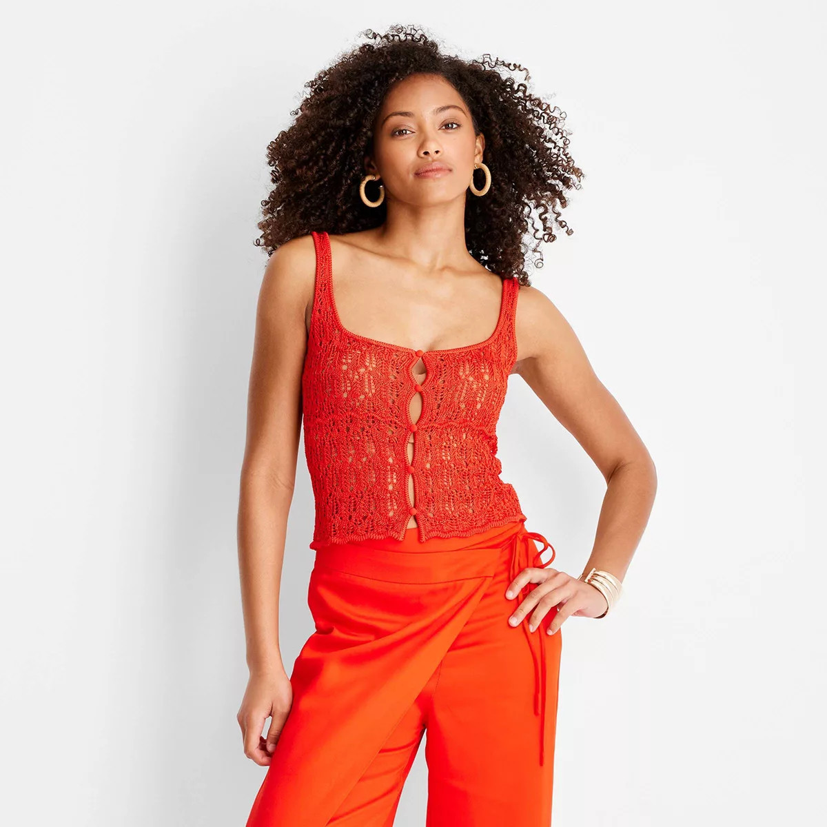Women's Open Neck Stitch Mix Sweater Tank Top - Future Collective™ with Jenee Naylor Red | Target