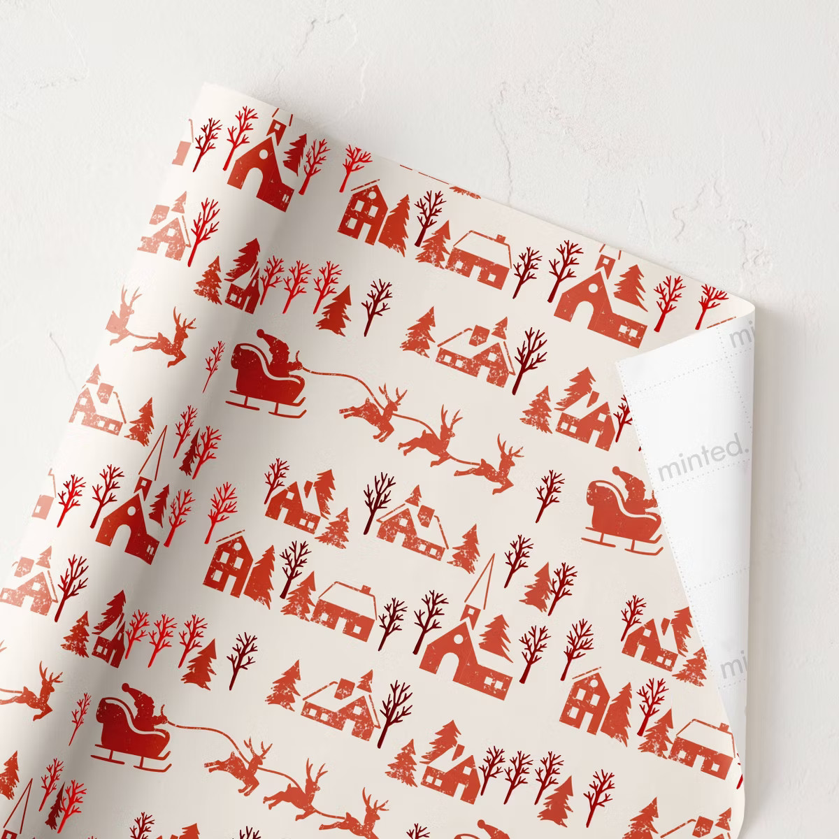 Minted Foil Toile Village Luxury Gift Wrapping Paper Red/Cream | Target