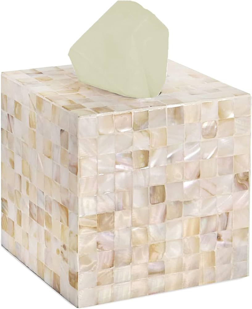 CLAYNIX Tissue Box Cover - Mosaic Mother of Pearl Inlay Tissue Box Holder - Tissue Box Cover Squa... | Amazon (US)