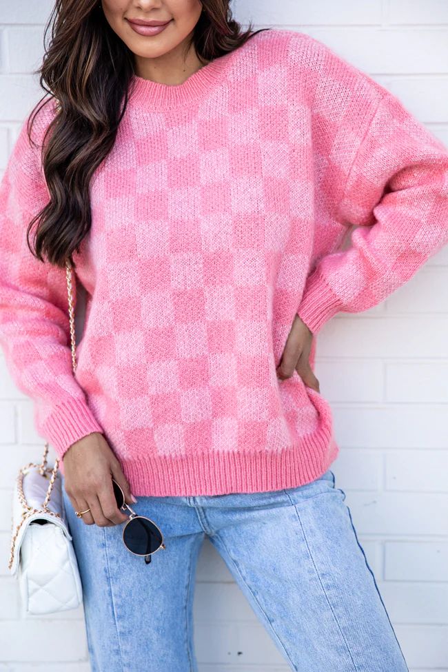 Time To Shine Pink Checkered Sweater  DOORBUSTER | Pink Lily