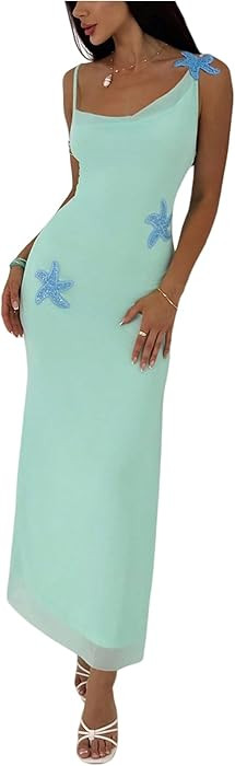 Floerns Women's Starfish Mesh Summer Long Dress Split Bodycon Beach Vacation Dresses | Amazon (US)