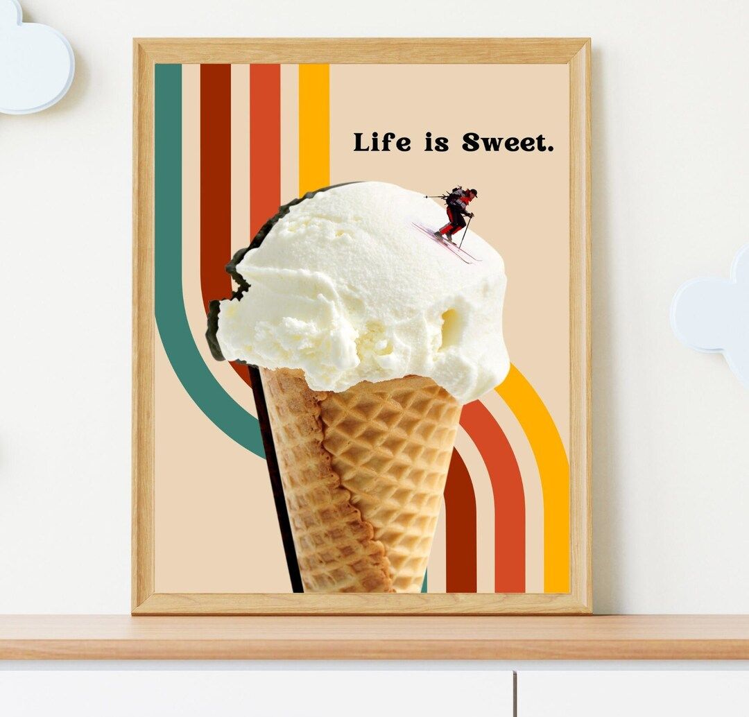 Life is Sweet Ice Cream Print, Groovy Retro Print, Sweet Ice Cream Wall Art, Retro Home Decor, Di... | Etsy (US)