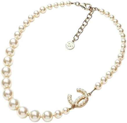 Women's white pearl necklace with letter charm; adjustable-length necklace suitable for a variety... | Amazon (US)