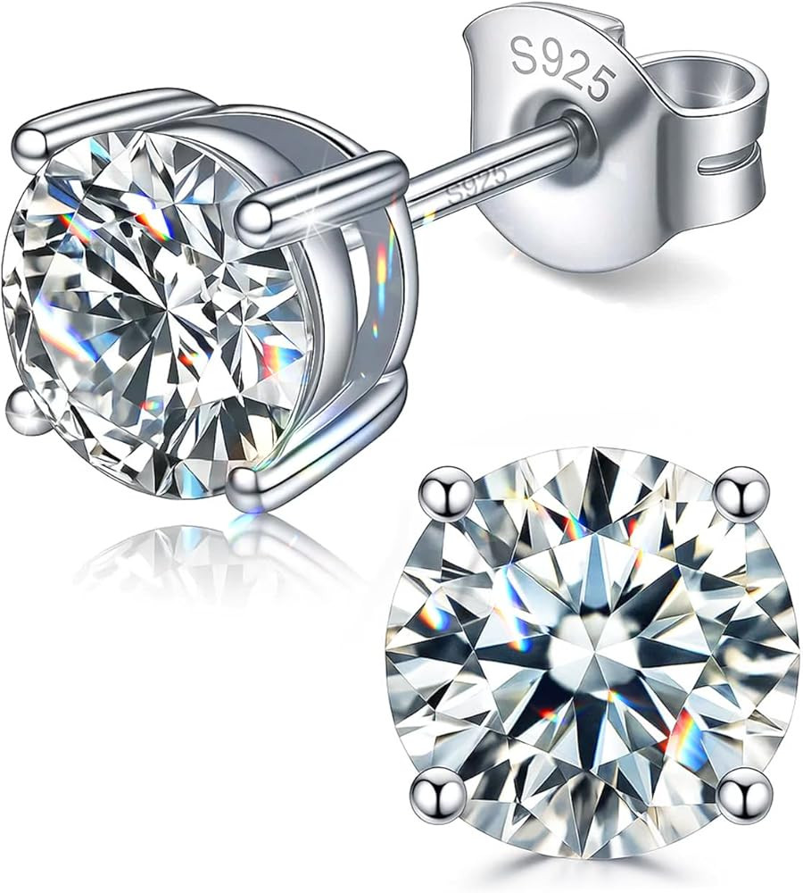 Moissanite Stud Earrings for Women Men, 18K White Gold Plated 925 Sterling Silver 14K Gold, D Col... | Amazon (US)