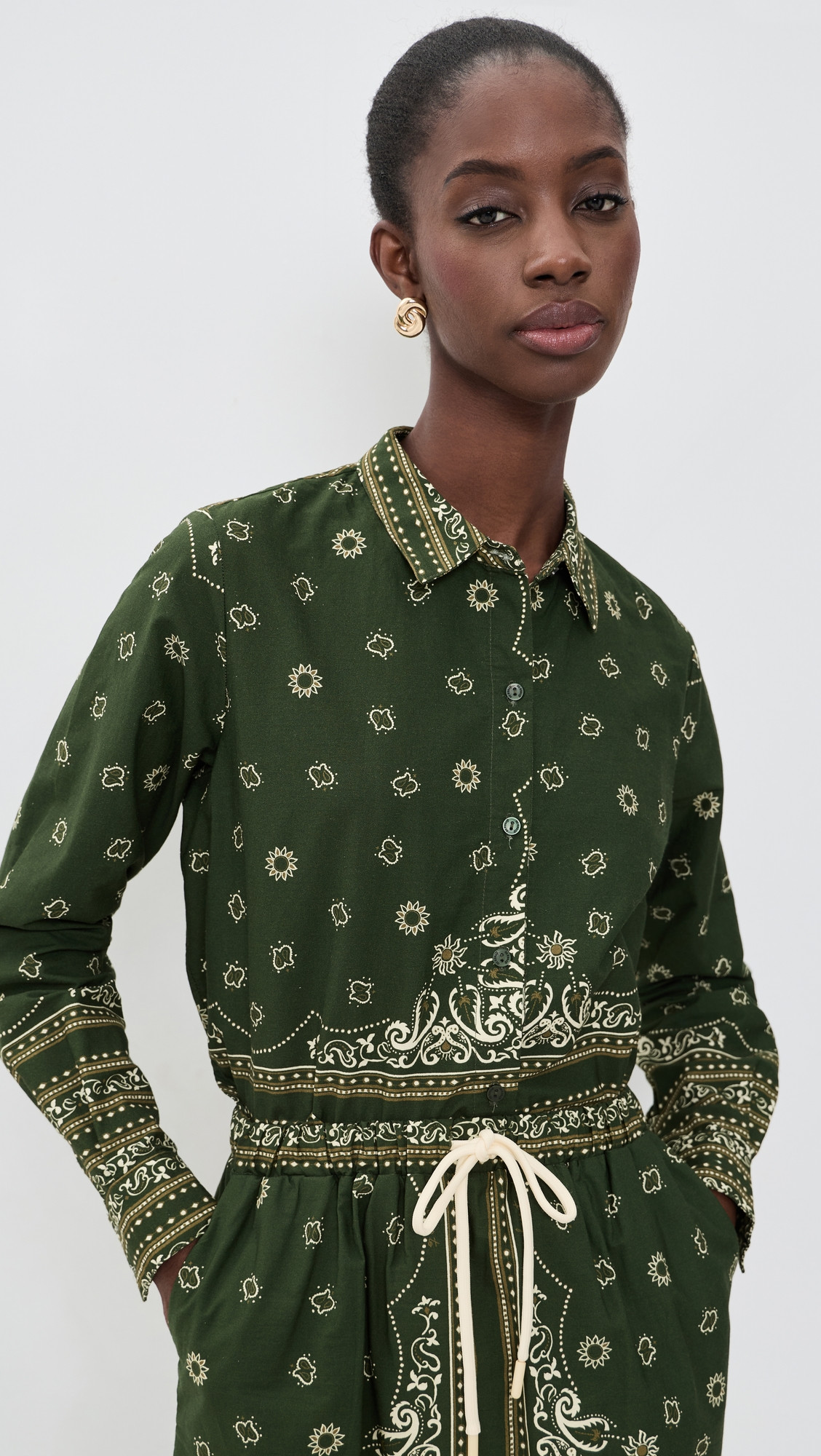 Dress To Scarf Collared Button Down Shirt Scarf Print XL | Shopbop