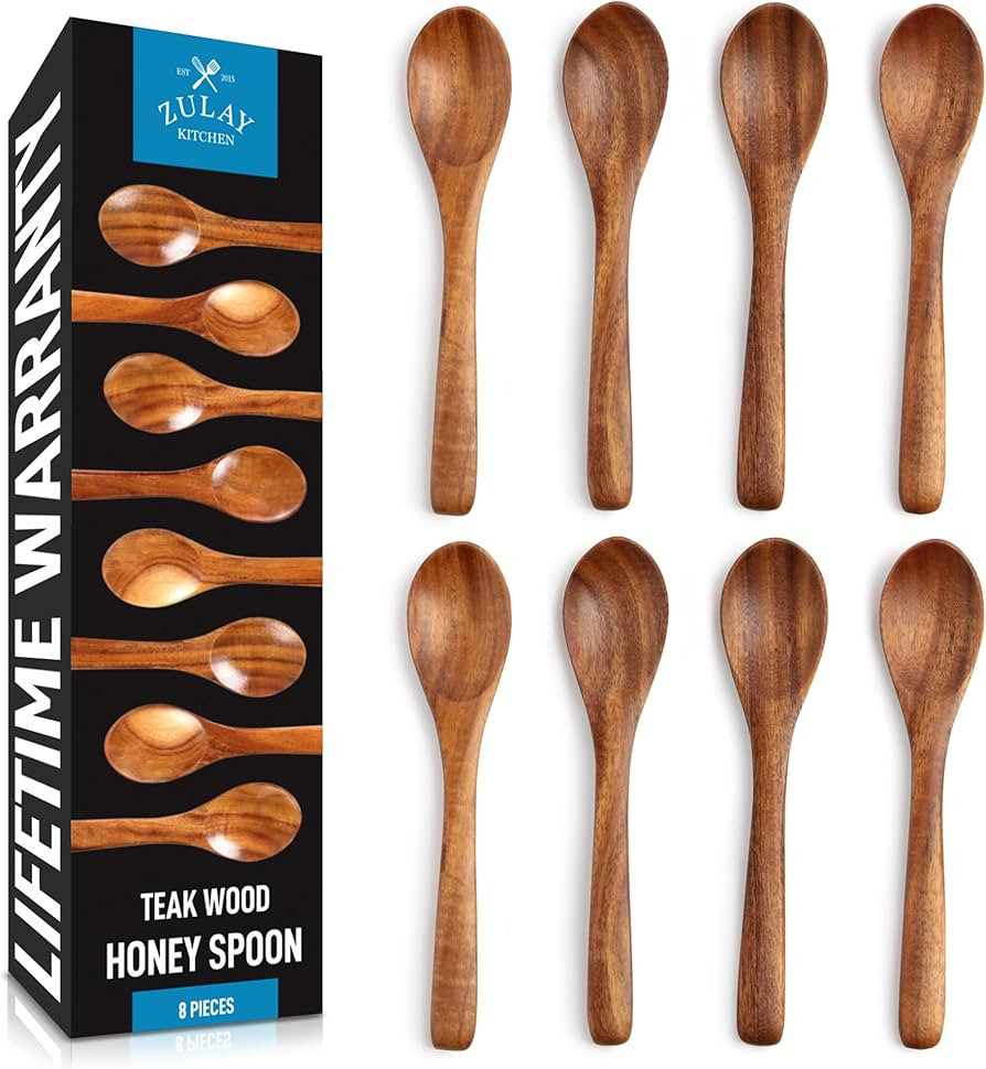 Zulay Kitchen Teak Wood Small Honey Spoons Set – 8 Piece Mini Wooden Honey Dippers, Handcrafted... | Amazon (US)