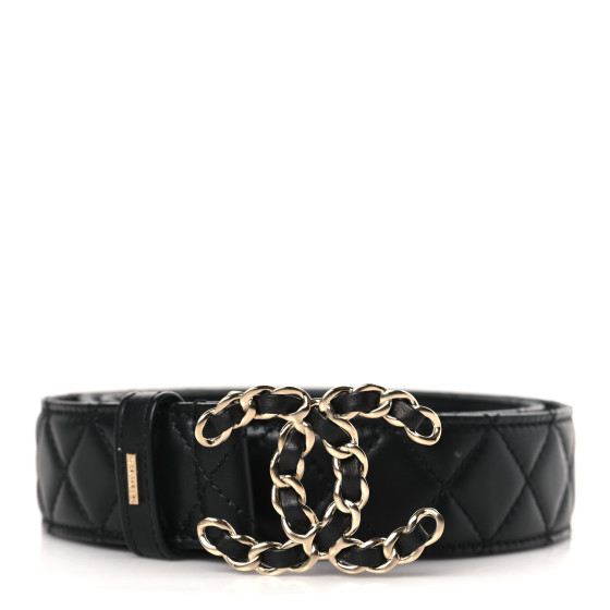Calfskin Quilted CC Chain Belt 90 36 Black | FASHIONPHILE (US)