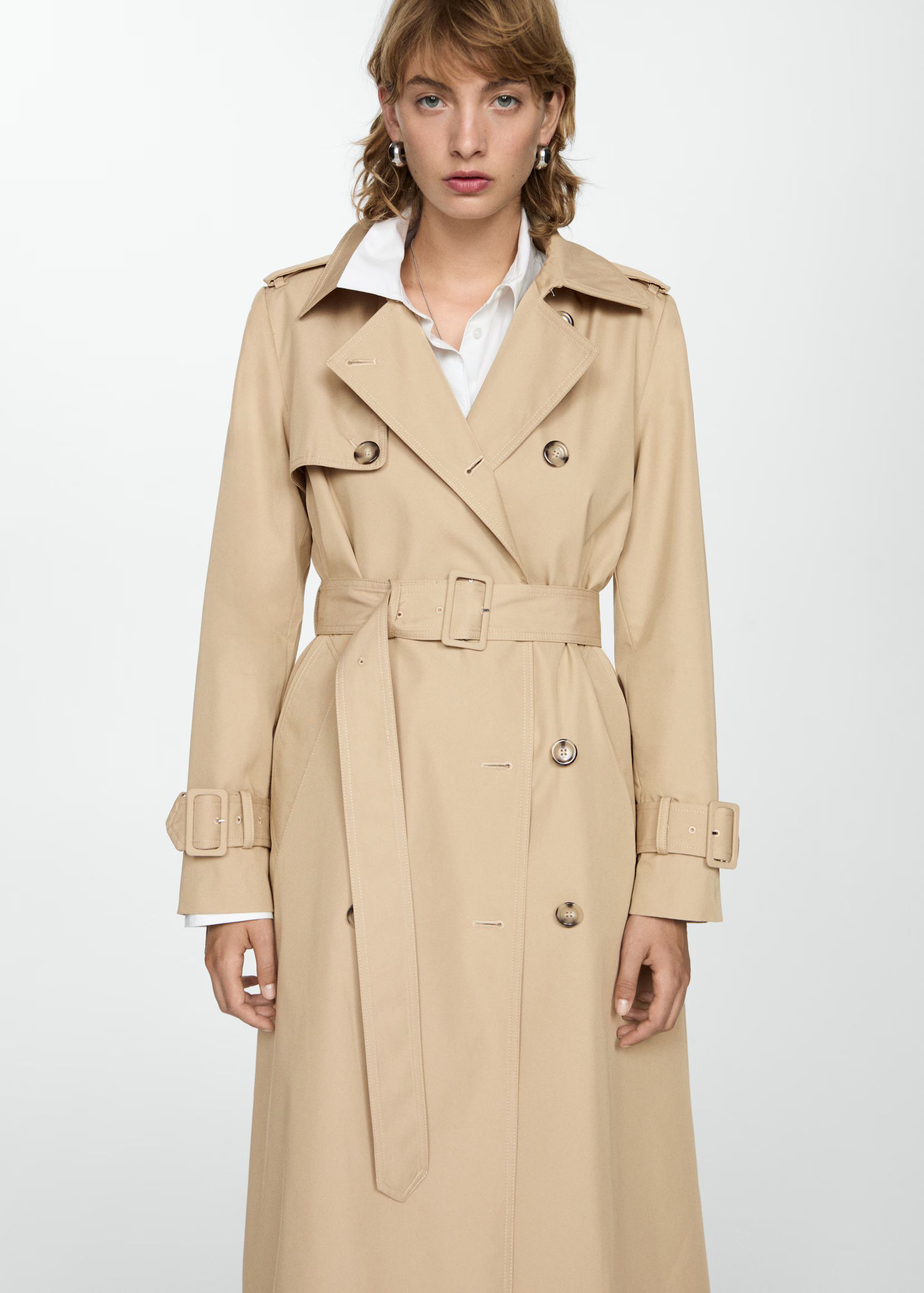 Double-breasted cotton trench coat | MANGO (US)