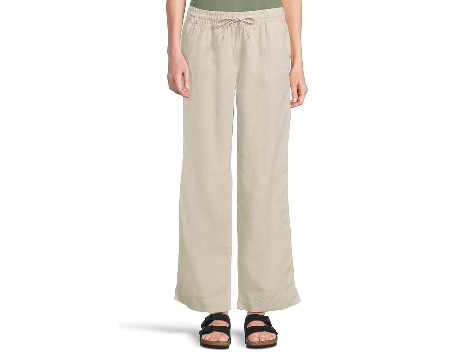 L.L.Bean Premium Linen Breezy Striped Pull-On Pants Women's Clothing Oatmeal : 12, Denim/Linen | Zappos