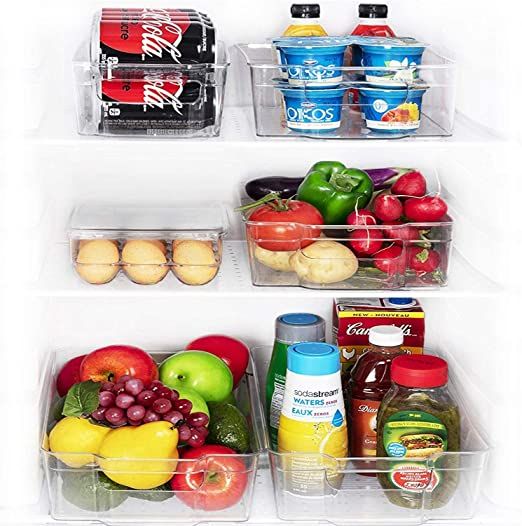 Jinamart Set of 6 Stackable Refrigerator Pantry Organizers with Handles, 2 Wide 2 Narrow 1 Large ... | Amazon (US)