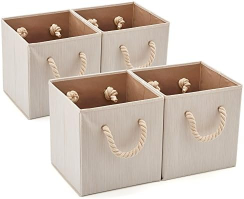 EZOWare Set of 4 Bamboo Fabric Storage Bins with Cotton Rope Handle, 10.5 x 10.5 x 11 inch Foldab... | Amazon (US)