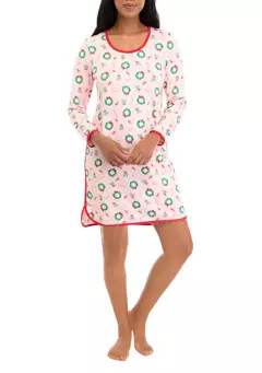 PAJAMARAMA Women's Holiday Wreaths Long Sleeve Nightgown | Belk