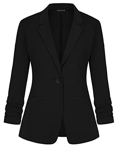 MINTLIMIT Womens Casual Black Blazers Ruched 3/4 Sleeve Notched Lapel Button Down Jacket Suits with Pockets, Size 2XL | Amazon (US)
