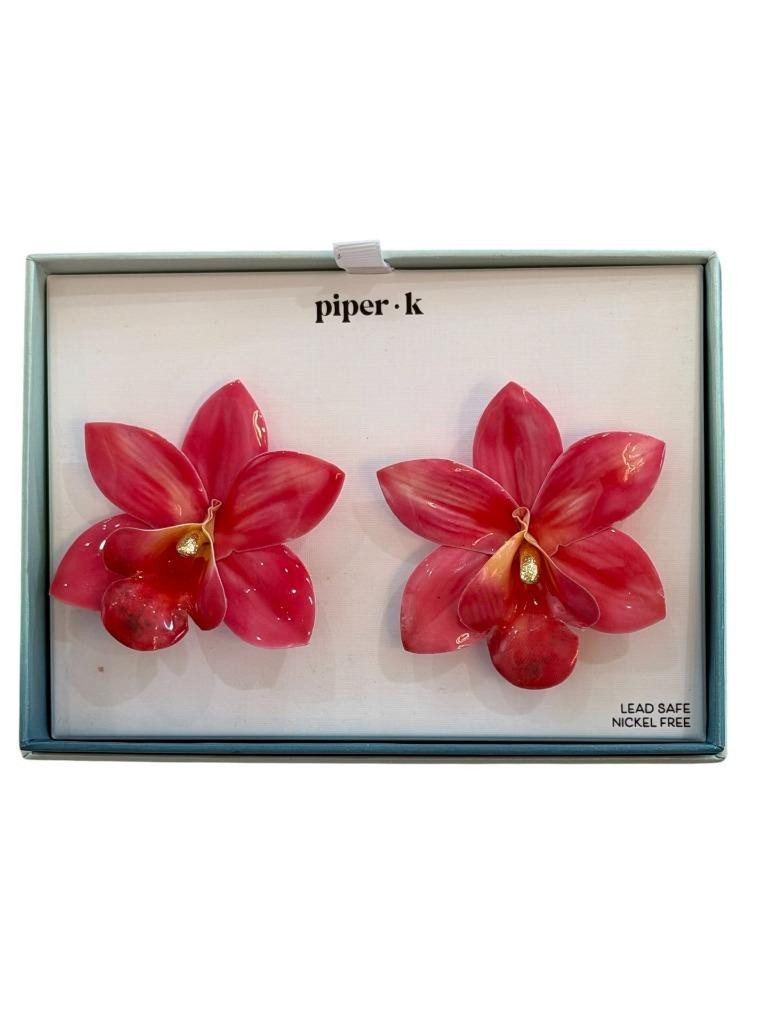 Piper K Pink Orchid Large Flower Resin Stud Earrings New in Box | eBay US
