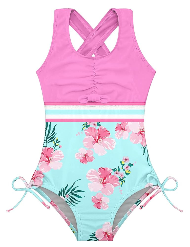 BFUSTYLE Girls One Piece Swimsuit Cute Striped Bathing Suit Hawaii Swimwear 4-13 Years | Amazon (US)