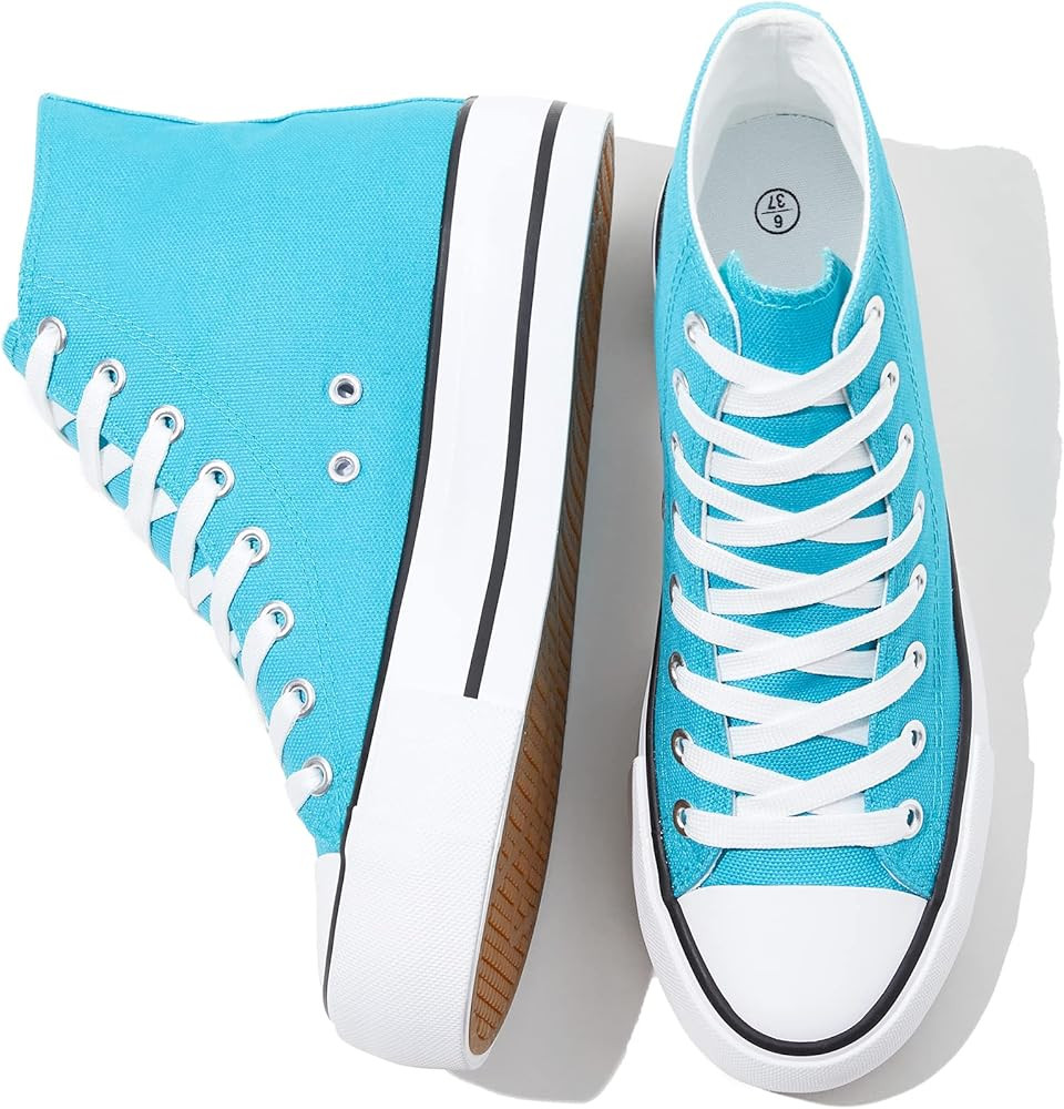 FRACORA Womens High Top Canvas Shoes White Black Platform Sneakers Lace Up Shoes for Women | Amazon (US)