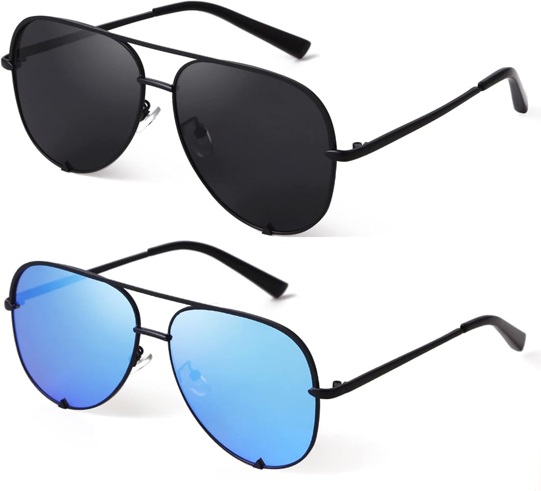 ADE WU Retro Oversized Aviator Sunglasses for Women Classic Black Gold Metal Vintage Big Pilot Sun G | Amazon (US)