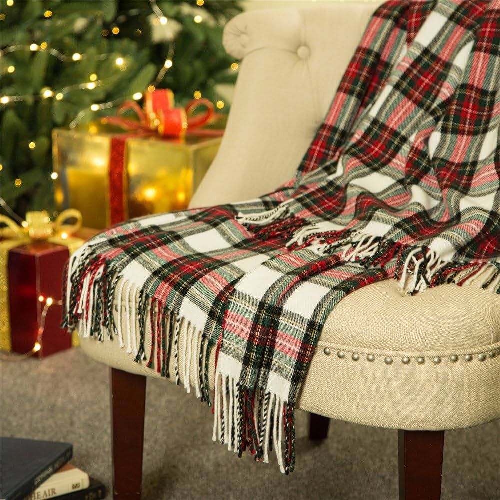 eUty Christmas 100% Acrylic Dress Stewart Tartan Plaid Throw Blanket with Fringe, 50 x 60 Inch | Amazon (US)