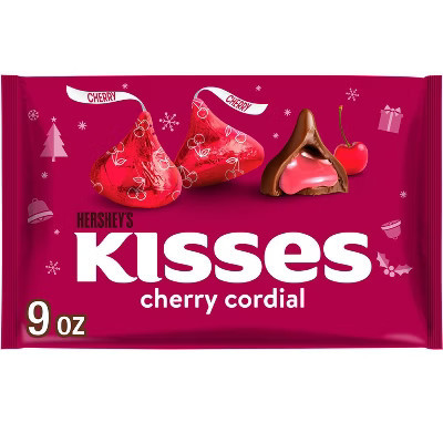 HERSHEY'S Kisses Cherry Cordial Flavored Milk Chocolate Christmas Candy - 9oz | Target