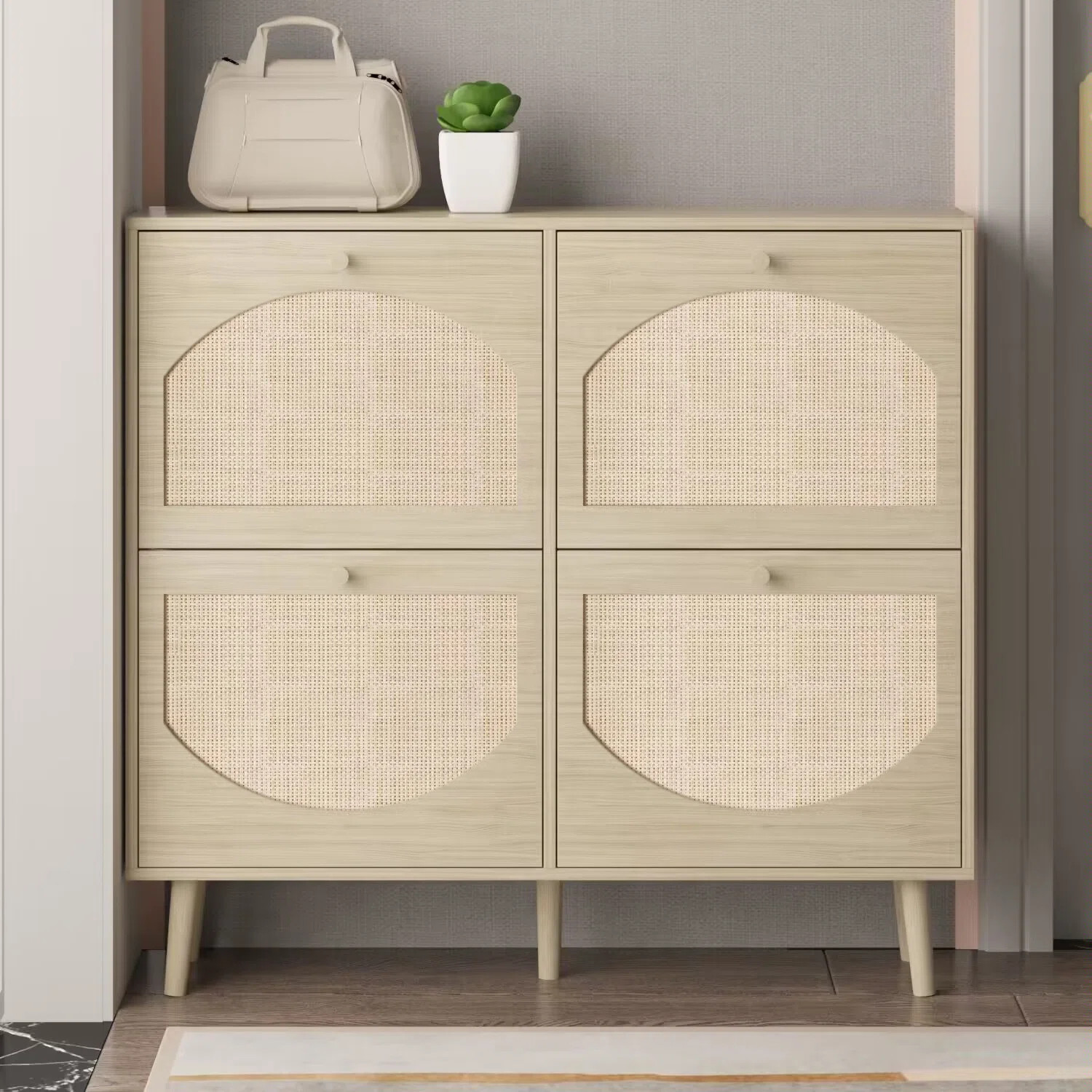 Bostynn 4 Flip Drawers Rattan Shoe Cabinet Shoe Storage Organizer Unit | Wayfair North America