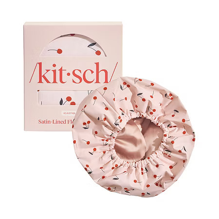 Kitsch Satin-Lined Flexi Shower Cap- Cherry Print, One Size | JCPenney