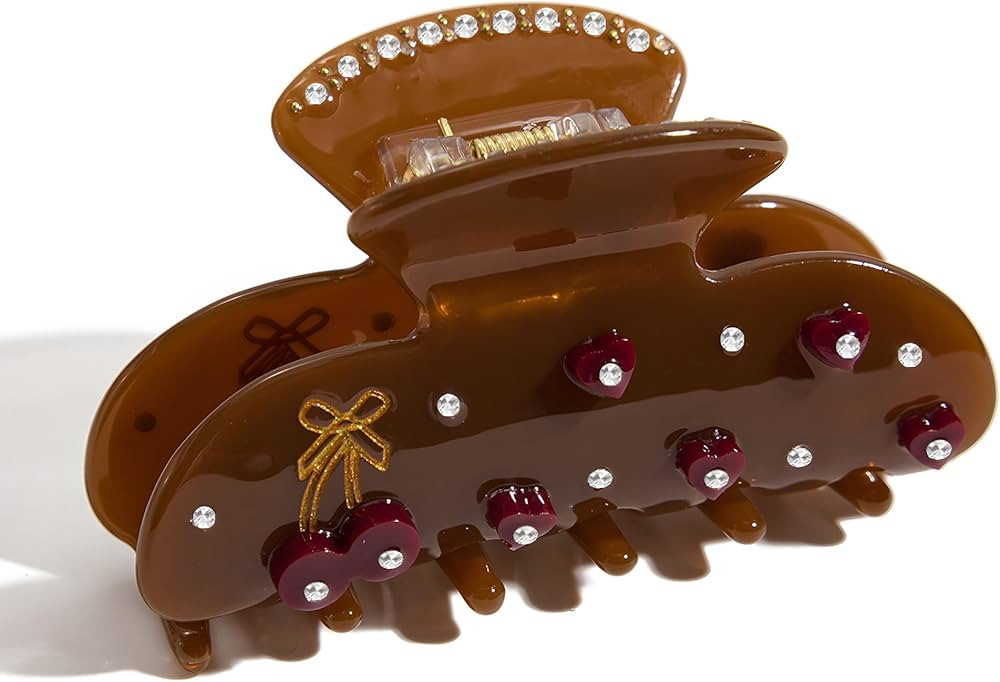 Acrylic Hair Claw for Women Girls with Rhinestone Heart Design Large Hair Clip, Strong Hold Claw ... | Amazon (US)