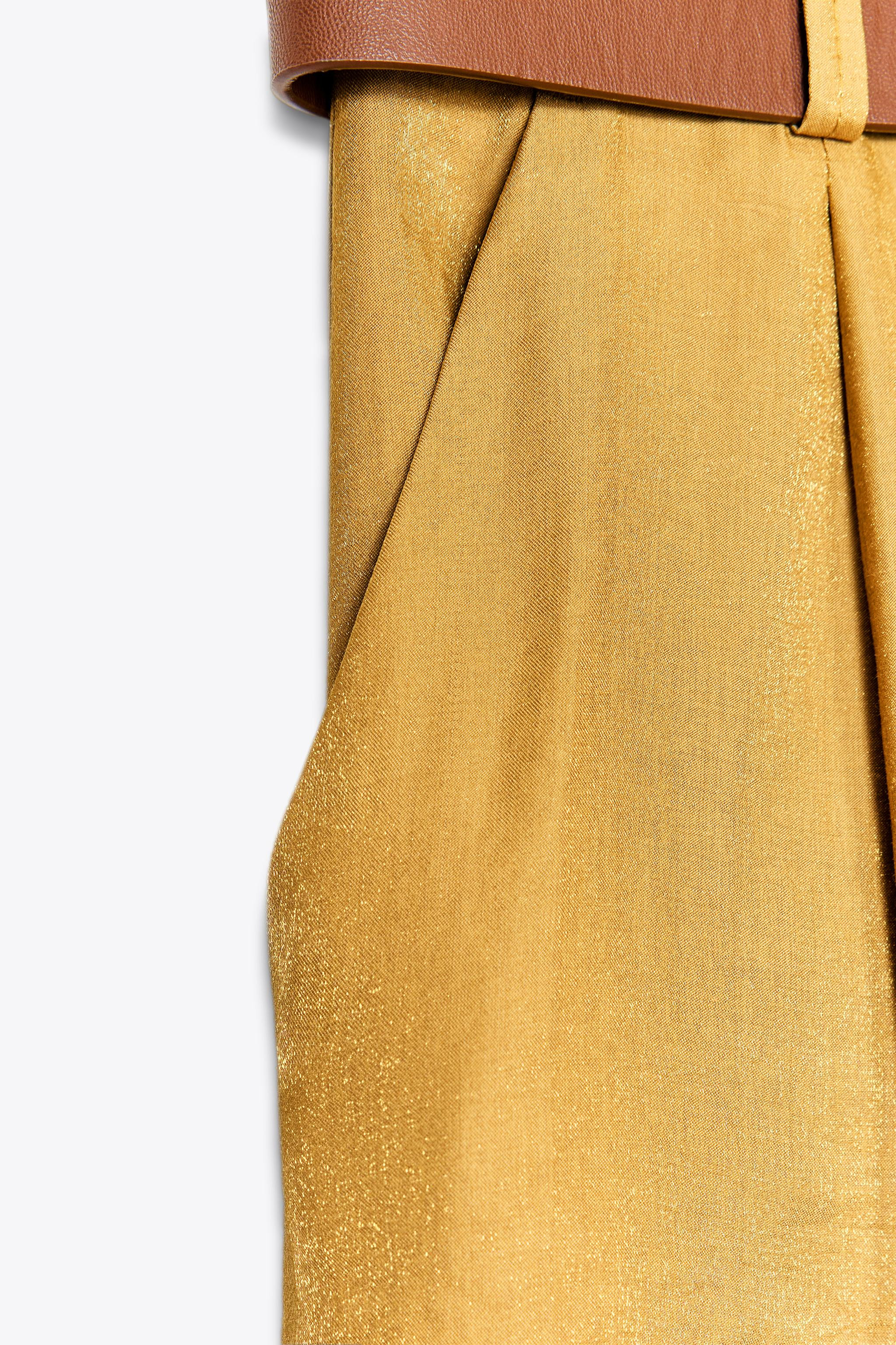 SATIN WIDE LEG BELTED PANTS | Zara US