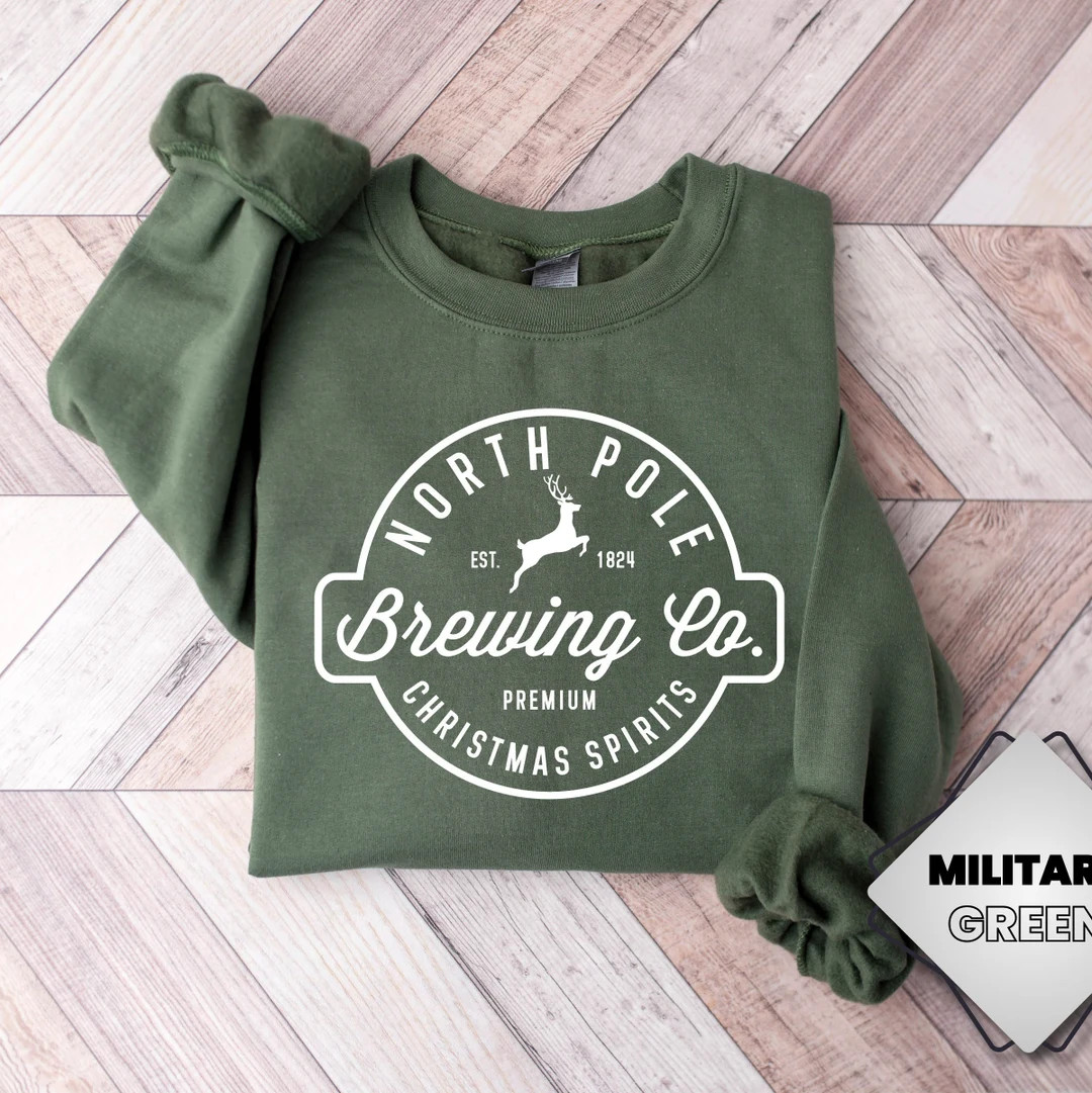 Brewing Co North Pole Sweatshirt, Christmas Shirts for Women, Christmas Crewneck, Holiday Sweatsh... | Etsy (US)