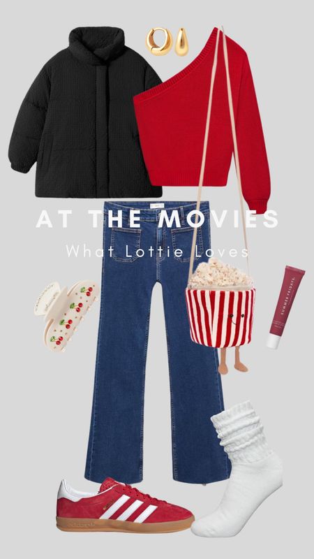 Teen Tween Fashion - What to wear to the movies 🍿 

Puffer jacket, off the shoulder top, red adidas gazelles, jelly cat popcorn bag, slouch socks 

#LTKkids #LTKeurope