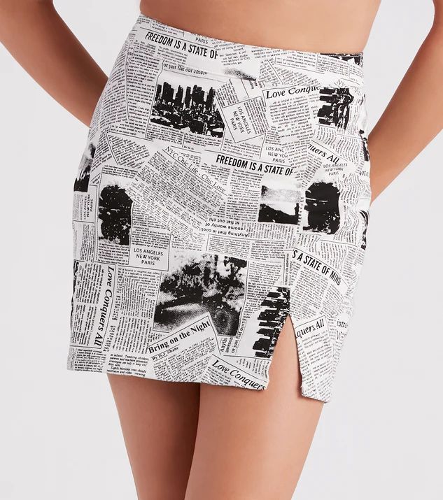 Headliner Newspaper Print Denim Skirt | Windsor Stores