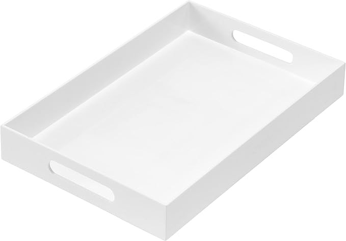 Glossy White Sturdy Acrylic Serving Tray with Handles 10x15x2H Inches -Spill Proof- Decorative Tr... | Amazon (US)