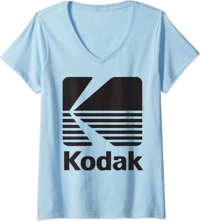 Womens 80's Vintage Kodak Logo - Black V-Neck T-Shirt | Amazon (US)