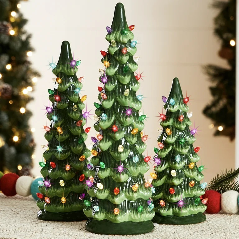 Best Choice Products Set of 3 Pre-Lit Hand-Painted Ceramic Tabletop Christmas Trees w/ Multicolor... | Walmart (US)