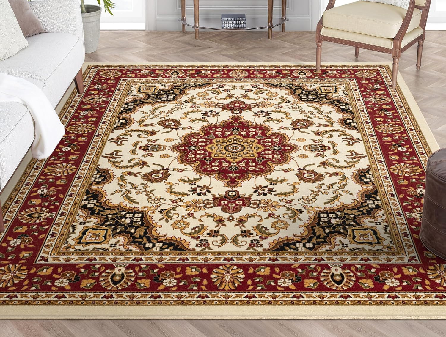 Well Woven Barclay Collection Medallion Kashan Ivory 8x10 Area Rug - for Living Room, Bedroom, and Dining Room | Amazon (US)