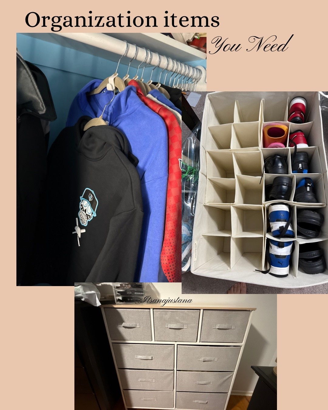 3 organization items that have saved my sanity 💆🏻‍♀️
1. Closet (hanger) hooks! Perfect for small spaces/closets 
2. Shoe box organizer! 
3. Dresser chest organizer- the drawers are fabric, but it is pretty sturdy, doesn’t take ton of spacee

#LTKmomlife #LTKFindsUnder100 #LTKdayinmylife