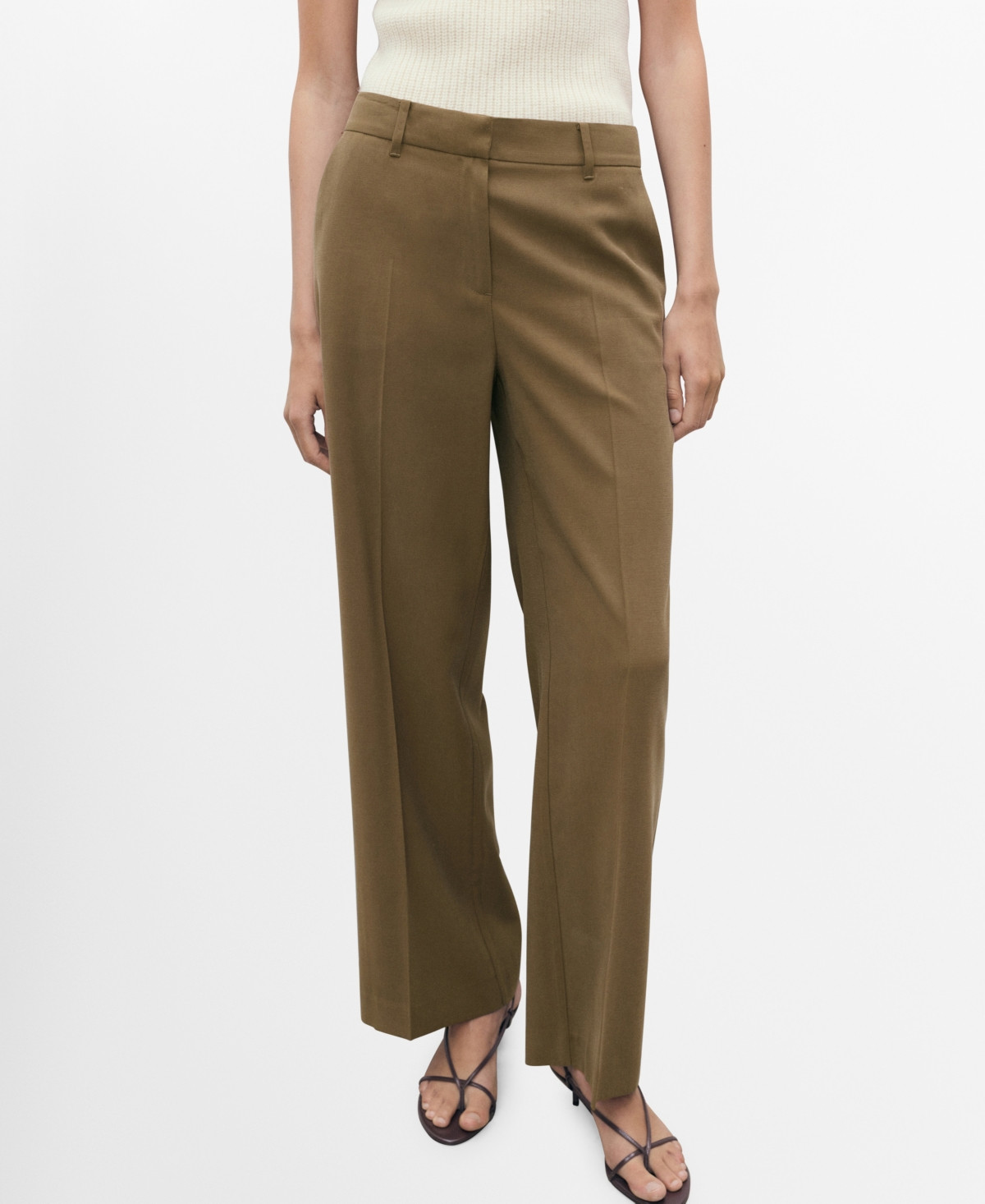 Mango Women's Straight Mid-Rise Pants - Khaki | Macy's