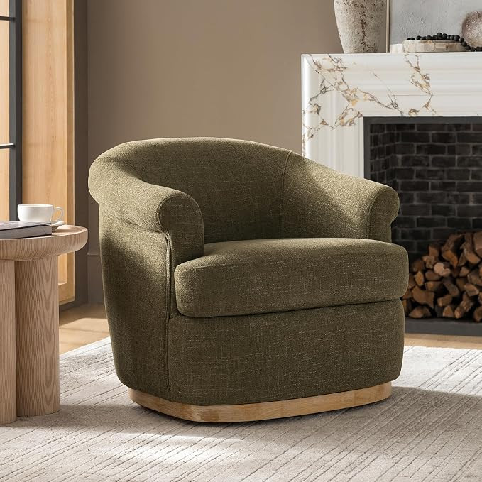 HULALA HOME Swivel Barrel Chair with Rolled Arms, Moss | Upholstered Fabric Swivel Round Armchair... | Amazon (US)