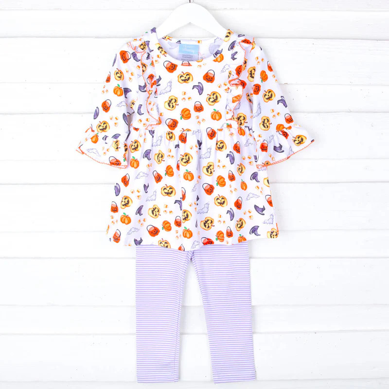 Halloween Print Purple Stripe Olivia Legging Set | Classic Whimsy