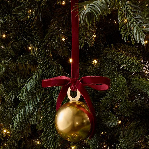 Velvet Ribbon & Metal Bell Ornaments | West Elm (US)