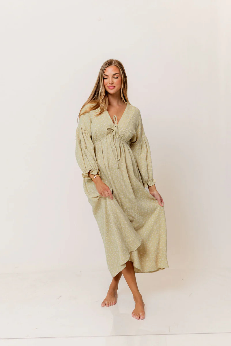 Hunter 100% Cotton Midi Dress in Green Haze Foliage - Bump Friendly *2 | Worth Collective