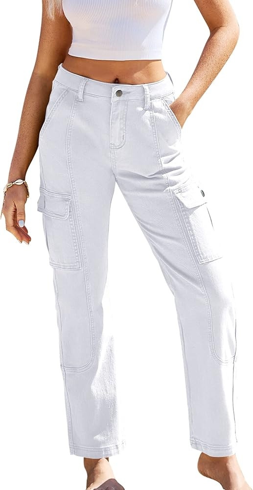 GRAPENT Womens Cargo Pants Casual High Waisted Baggy Stretch Straight Leg Trousers Western Outfit... | Amazon (US)