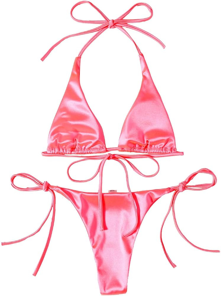 SOLY HUX Women's Metallic Halter Top Two Piece Swimsuit Tie Side Triangle Bikini | Amazon (US)