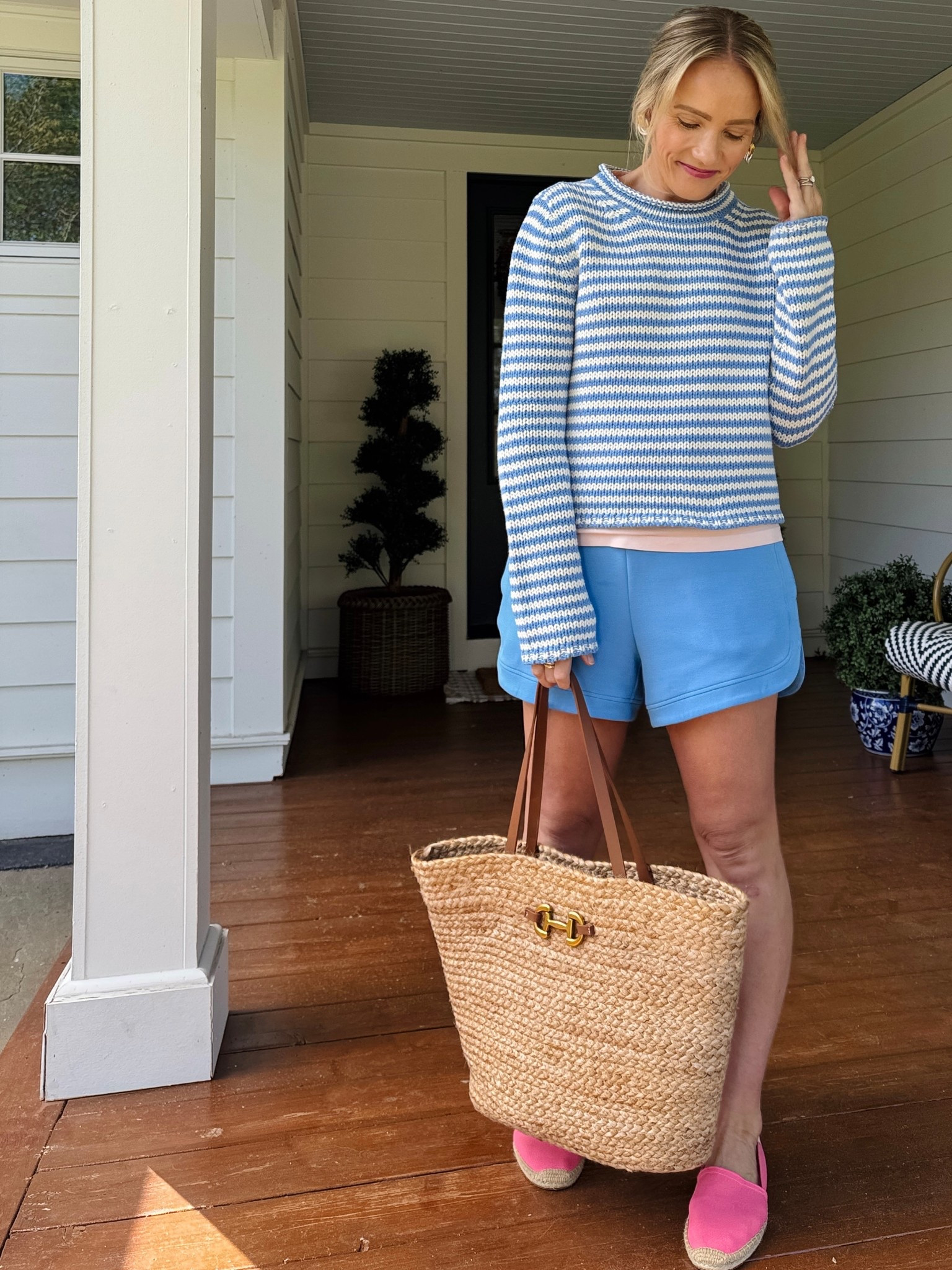 Casual Friday outfit before a long Memorial Day weekend -

VARLEY SHORTS ~ Wearing my regular size small
LA LIGNE SWEATER ~ Wearing a small
MADWELL PERFECT TEE 
SOLUDOS ESPADRILLE SHOES ~ use code CLAIREL20
HEAVEN MAYHEM EARRINGS ~
BODEN TOTE BAG ~ 25% off this weekend!
TELETIES HAIR TIE ~ I use the tiny
MERIT LIP TO CHEEK COLOR – flush balm in LeBonBon

#LTKSummerEdit #LTKSeasonal #LTKOver40