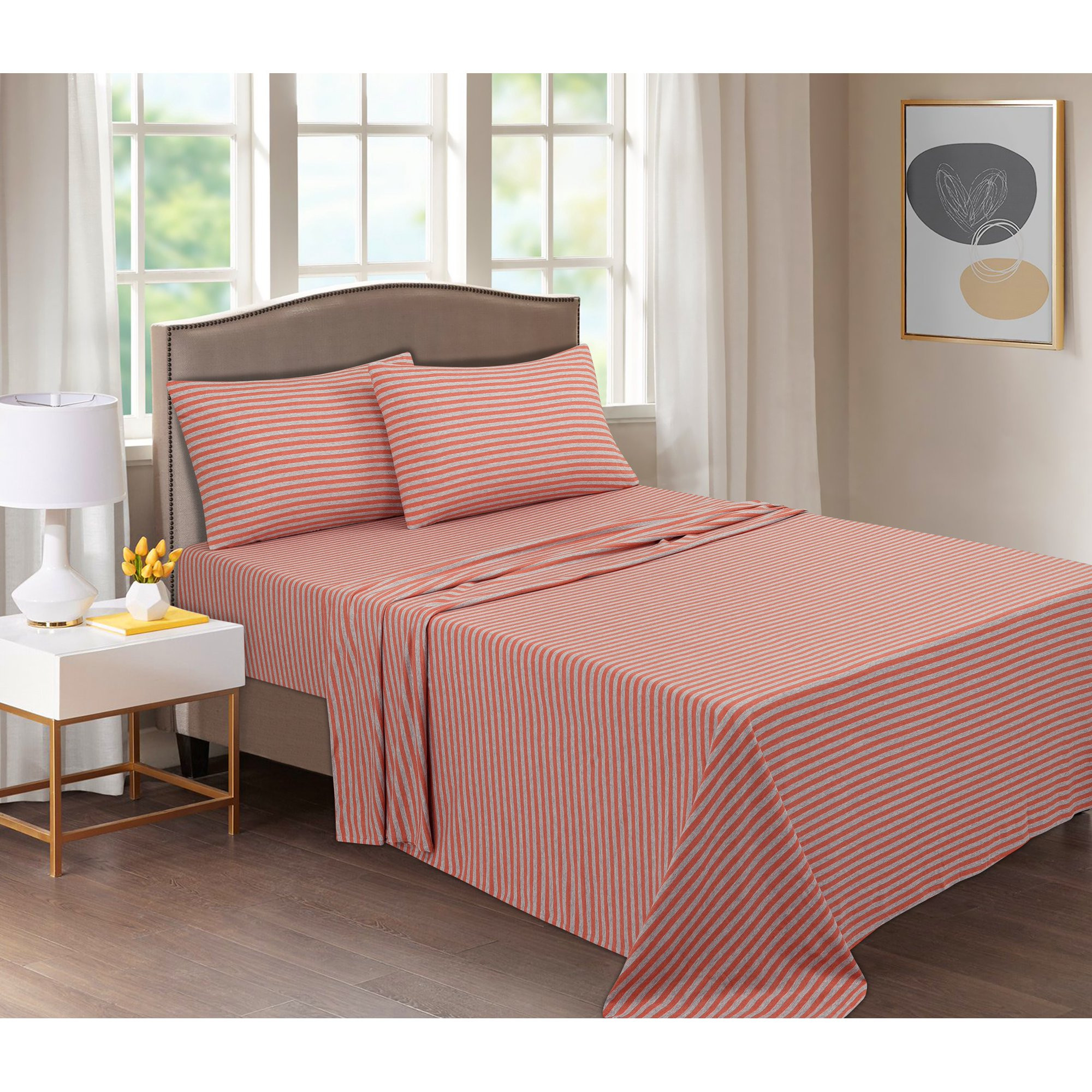 Mainstays Jersey Knit Bedding Sheet Set, 150 GSM Single Jersey, Orange Stripes, Twin/twin-xl, 3 p... | Walmart (US)